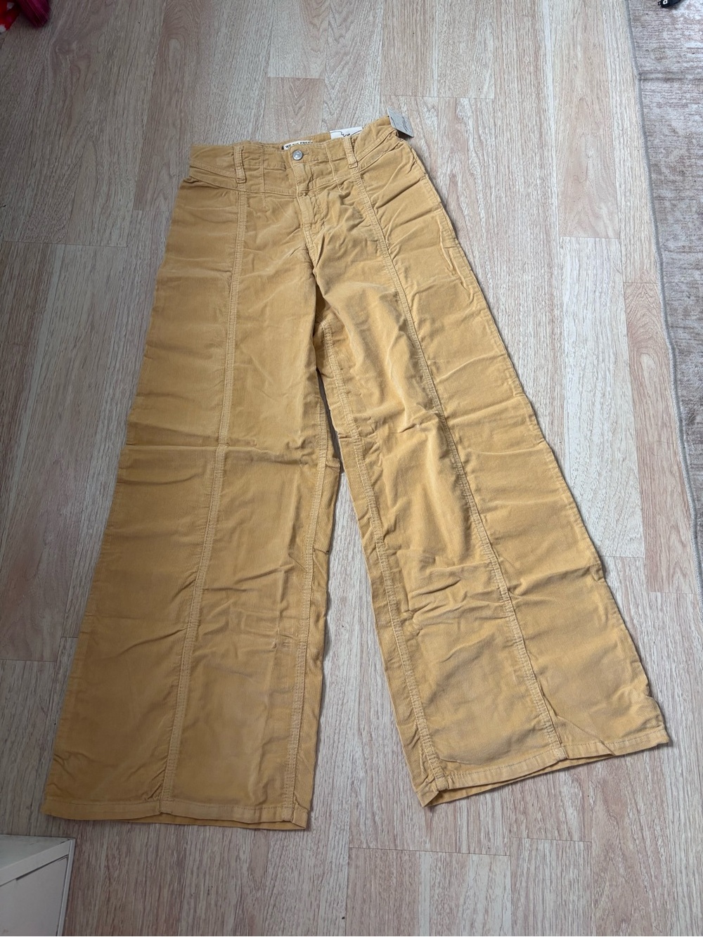 We the free Wide-Leg Mustard Yellow Patch Seam Pants size 31 NWT